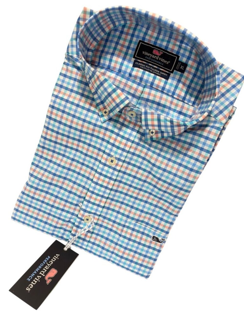 Vineyard Vines Mens Performance Classic Tucker Shirt Ocean Breeze Coco Bay Check